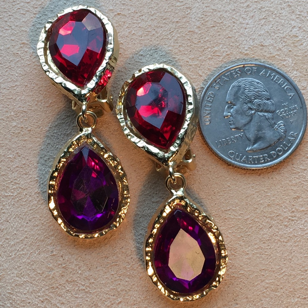 NWOT Tacoa Beautiful Red & Purple Clip Earrings